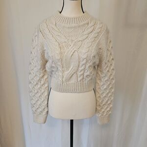 ASTR Cable Knit Cream Cropped Sweater, Size XS